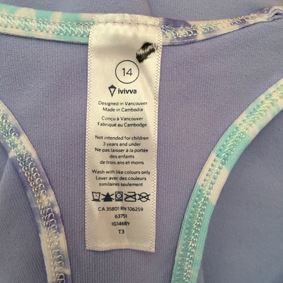 Ivivva by Lululemon Purple Blue Tank Top Size 14 - Picture 6 of 7
